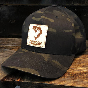Black Multicam Leather Center Patch Hat