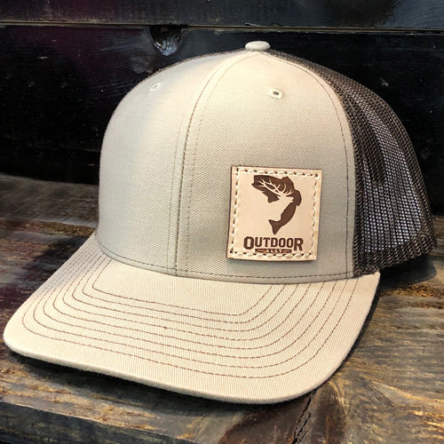 Khaki and Coffee Leather Side Patch Hat
