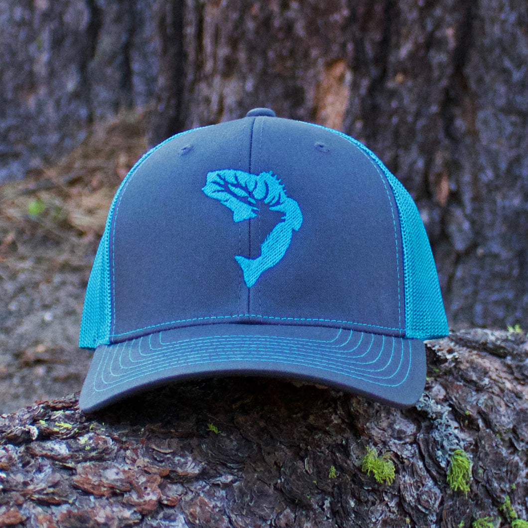 Grey & Neon Blue Embroidered Hat